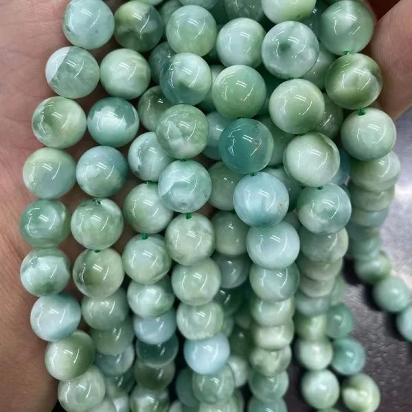 Collana 681012mm Pietra verde naturale Larimar Perline sfuse rotonde per creazione di gioielli Braccialetti fai da te Collana 15 ''