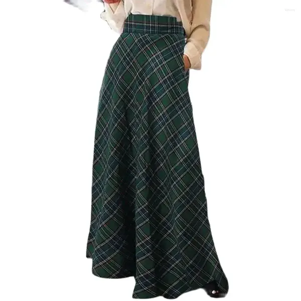 Röcke England Stil 2024 Bodenlangen Frauen Elegante Mode Plaid Plus Größe Damen Hohe Taille Lange Knospe Rock Kleider