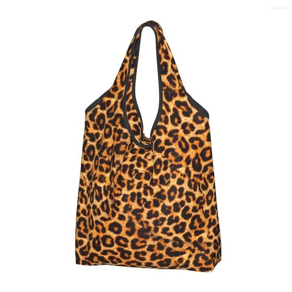 Einkaufstaschen, Leopardenmuster, Tierhaut, Damen, lässige Umhängetasche, große Kapazität, tragbare Aufbewahrung, faltbare Handtaschen