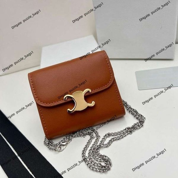 Üst Tasarımcı Cüzdan Kart Çantası Yeni Cowhide Tek Omuz Crossbody Chain Tag Lüks Vintage Baskılı Deri Üçlü Kat Cüzdan Çok Düşen Yüzey Değişim Fatura Tutucu