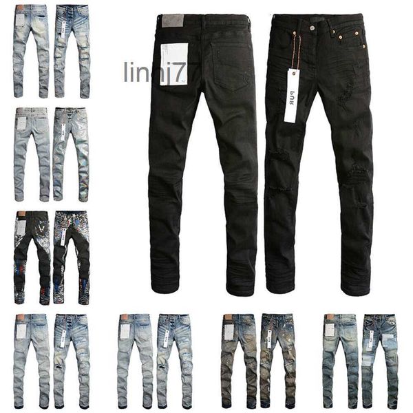 Jeans masculinos homens roxo designer moda angustiado rasgado motociclistas mulheres denim carga para homens b l o eaftj