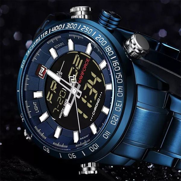 NAVIFORCE 9093 Relógio esportivo crono masculino de luxo marca à prova d'água EL Backlight relógios de pulso digitais cronômetro Clock267n