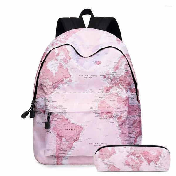 Schultaschen Junior Rucksack High Primary Girls Kinder Gedruckt Welt Büchertasche Geschenk Zurück zu 2024 Karte Kinder Mädchen Für Tasche