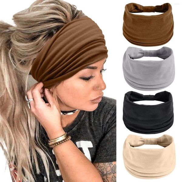 Fermagli per capelli Fasce larghe tinta unita Nodo vintage Turbante elastico Copricapo per donne Esercizio Yoga Cotone Morbido Bandana Accessori