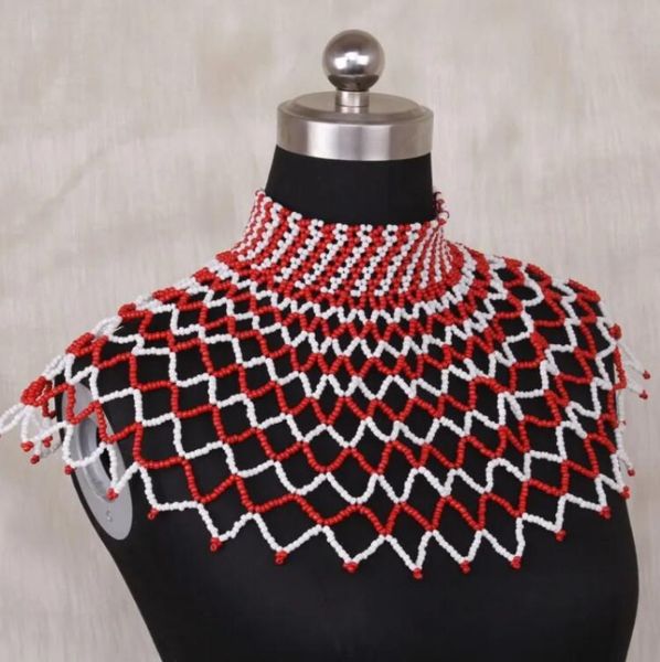 Dudo Store Weißes und schwarzes Halsband-Schulter-Halsketten-Set mit Kristallperlen, afrikanisches Brautparty-Schmuckset, Latzkragen, nigerianisches Set