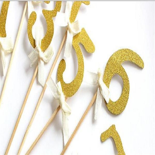 Pasta Toppers Paper Banner Glitter Numarası 0 1 2 3 4 5 6 7 8 9 Cupcake Sargıcı Pişirme Kupası Doğum Günü Çay Partisi Dekorasyonu için Numhbers