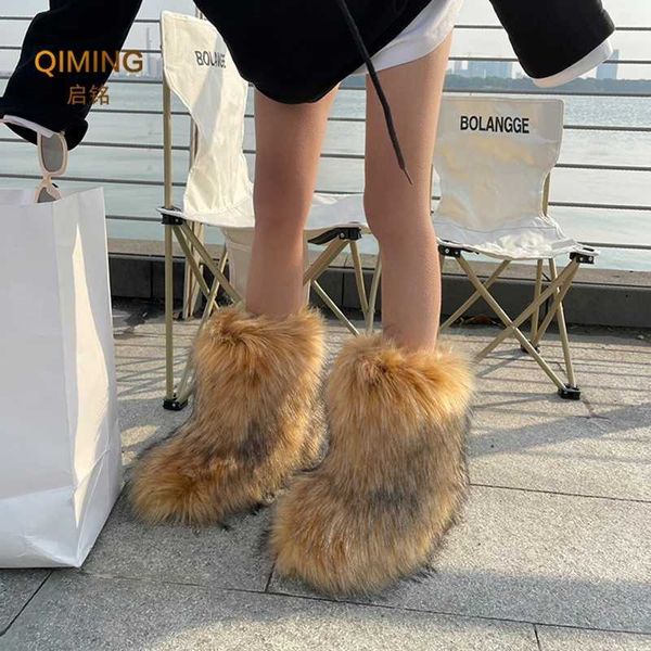 Stiefel Winter Frauen Flauschigen Faux Fuchs Pelz Stiefel Frau Plüsch Warme Schnee Stiefel Luxus Schuhe Mädchen Furry Pelz Bottes Mode winter ShoeL2401