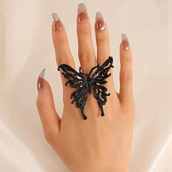 Anéis de cluster Vintage Big Butterfly Anel Ajustável Feminino Moda Exagerada Personalidade Casamentos Festa Jóias Presentes