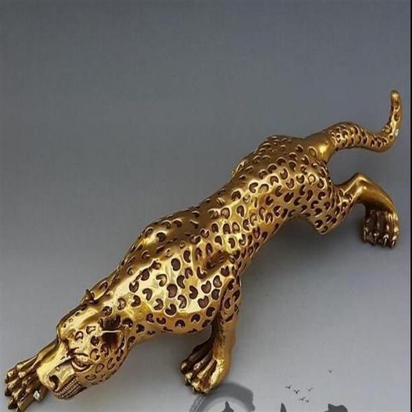 Antigo cobre puro leopardo decoração grande dinheiro leopardo chita feng shui bronze decoração para casa presente antigo colecionáveis2336