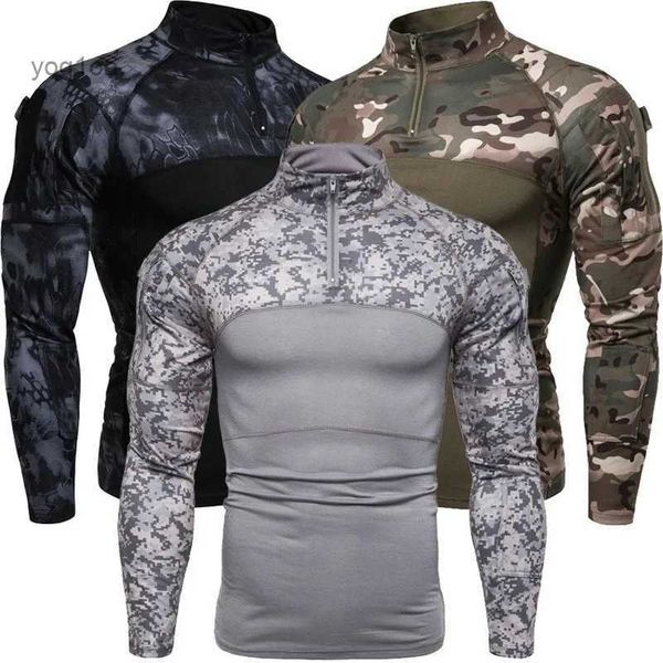 Homens camisetas Esportes masculinos ao ar livre militar camuflagem manga longa camiseta moda casual camisa de manga longa