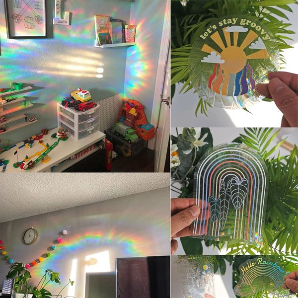 3D Arcobaleno Sun Catcher Adesivi murali Pellicola per vetri in PVC leggero Decalcomania autoadesiva Adesivo per moto Decorazioni per la casa 240123