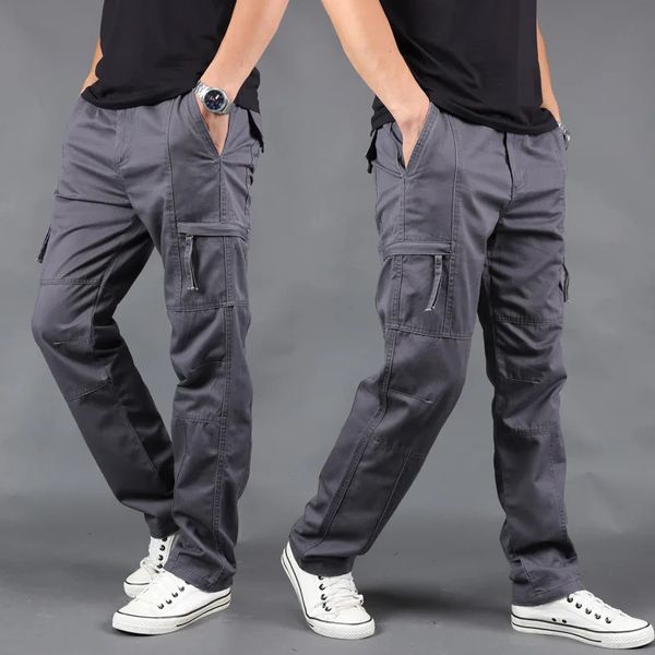 Calças casuais de algodão calças de carga macacões múltiplos bolsos calças casuais dos homens calças de carga calças masculinas plus size S-4XL 240124