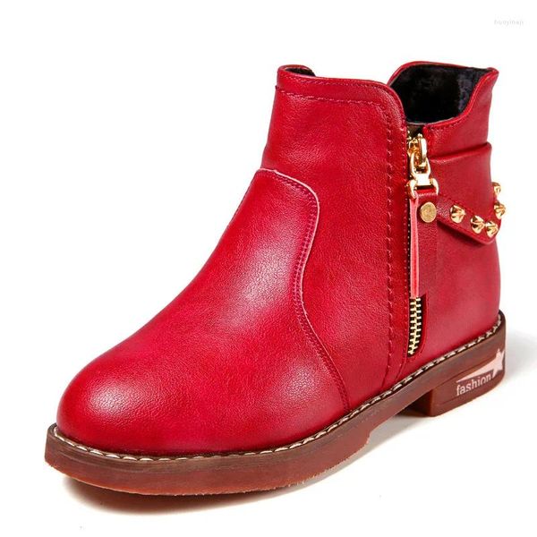 Сапоги, детская обувь, зимние детские ботинки из искусственной кожи для девочек, модный размер 27–39, молния до щиколотки, оптовая продажа для девочек