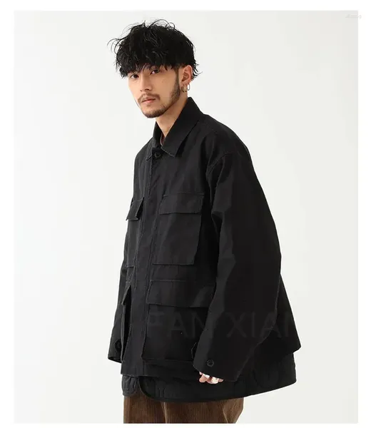 Herrenjacken, japanischer Vintage-Stil, lose Innenseite, abnehmbarer Baumwollmantel, Winterjacke für Männer, koreanische Mode, Streetwear, Safari-Stil, Harajuku