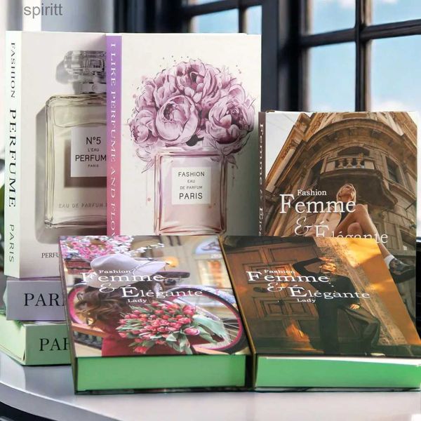 Outros acessórios de decoração de mesa Luxo Perfume Civic Paisagem Livros falsos Caixa de armazenamento de café Moda Meninas Livro decorativo Decoração de sala de estar YQ240129