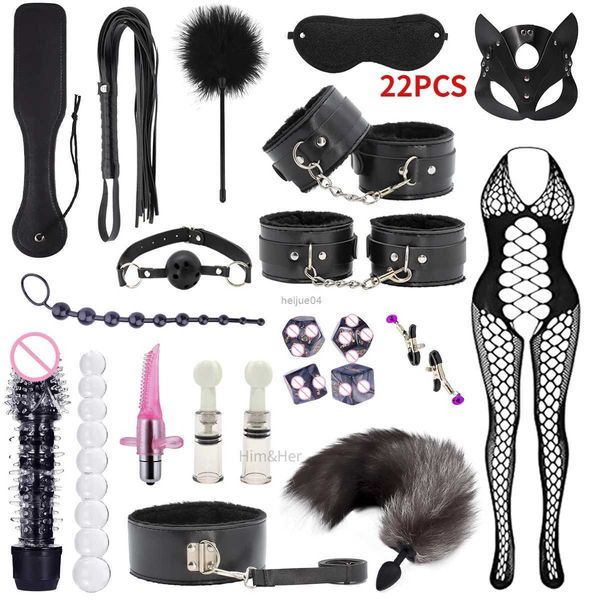 Brinquedos adultos de couro sexy 8 kits de pelúcia sexo bondage conjunto algemas jogos sexuais chicote mordaça grampos de mamilo brinquedos sexuais para casais acessórios exóticos + 18