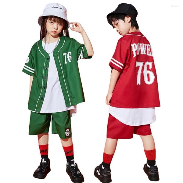 Set di abbigliamento LOlanta Abbigliamento sportivo per bambini Ragazzi Maglia da baseball Camicia con bottoni Ragazze Cappotto da danza Hip Hop Pantaloncini Abiti Prestazioni di badminton