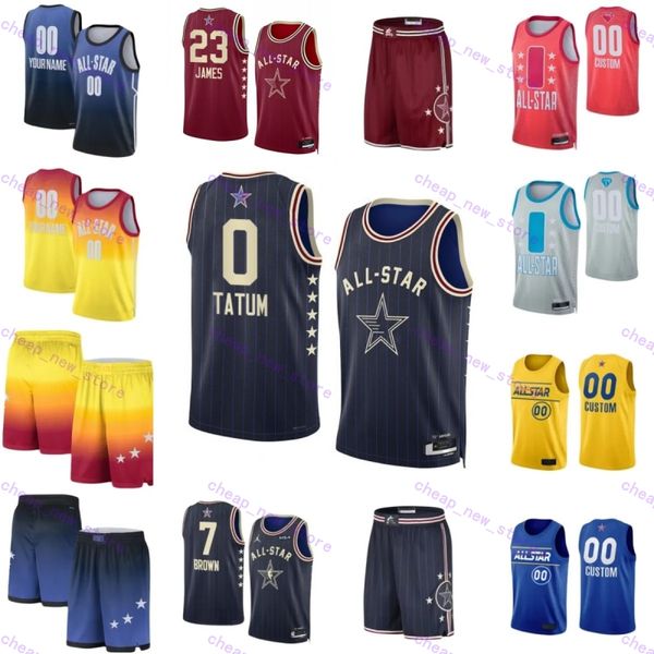 Basquete 2024 All-Star Joel Embiid Print Jerseys 21 Jayson Tatum 0 Jimmy Butler 22 Trae Young 11 Tyrese Haliburton Giannis Antetokounmpo 34 Damian Lillard Camisa