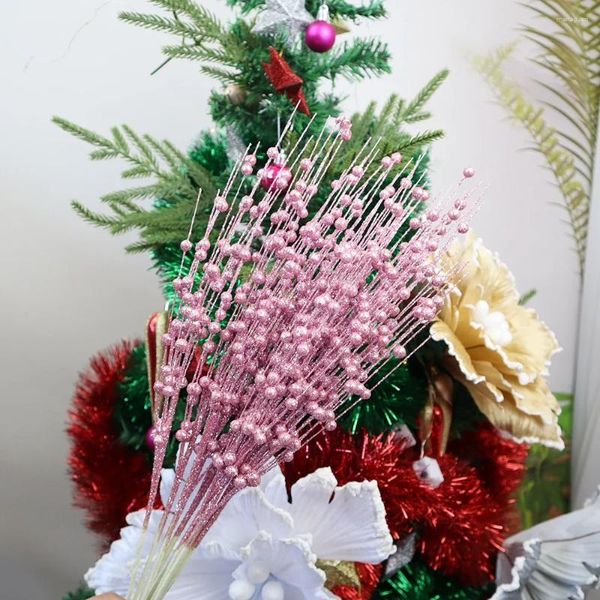 Flores decorativas 5 pçs glitter haste ramo picaretas de natal plantas artificiais decoração da árvore de natal pingente ornamentos festival festa decoração