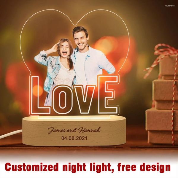 Luci notturne Personalizzate Regali di anniversario di compleanno personalizzati Coppia di amanti Colore Pos Anniversaire Decorazione Lampada da comodino