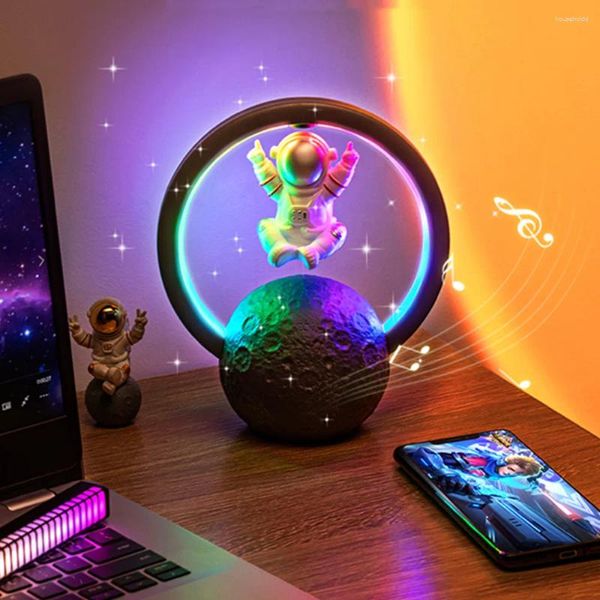 Luci notturne Astronauta levitante magnetico Lampada da atmosfera RGB a luce LED con lettore musicale Altoparlante Bluetooth Tavolo Decorazione della stanza Regalo