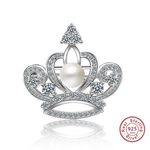 Gioielli Nuovo stile semplice in argento sterling 925 Princess Crown Spille per le donne Sciarpa Cravatta Clother Fibbia da sposa Spilla Pins Gioielli