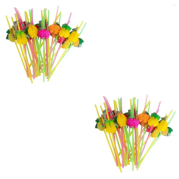 Copos descartáveis Palhas 120 Pcs Plástico Fruta Forma Hawaii Festa Temática Home El Bar Bebida