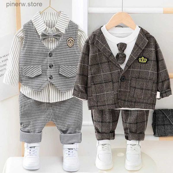 Set di abbigliamento 4 pezzi Set da gentiluomo per ragazzi Camicia a maniche lunghe bianca, gilet e pantaloni da completo Completi per abiti da festa per bambini