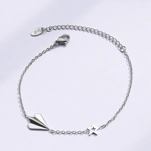 Charme pulseiras ins jóias titânio aço nicho design papel avião estrela clavícula corrente pulseira para mulheres meninas