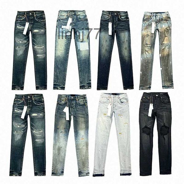 Jeans da uomo Designer Jeans Uomo Donna Pantaloni Viola Ksubi High Street Viola Retro Vernice Spot Piedi sottili Micro elastico Hip-hop Foro con cerniera p Y6s7 #7UIE