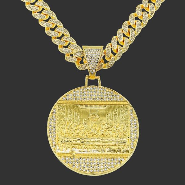 Colgante de la Última Cena Big Jesus Iced Out Bling Zircon Collar con dije de color dorado Moda para hombres Regalo del día del padre Hip Hop Jewel262h