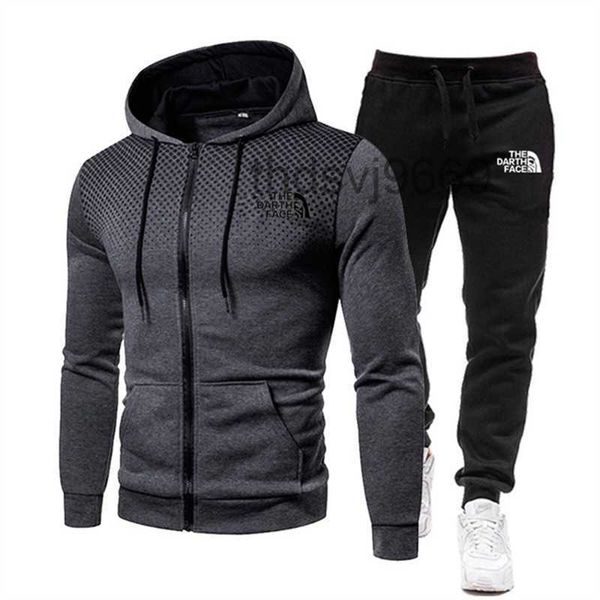 Fatos masculinos outono / inverno treino de pesca conjunto com capuz plus velo esportes ao ar livre quente calças de manga comprida pulôver roupas de moda x9hg