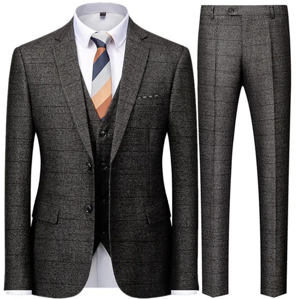 Blazers jaqueta calças colete/moda masculina casual boutique negócios britânico xadrez listrado terno casaco calças colete 240125