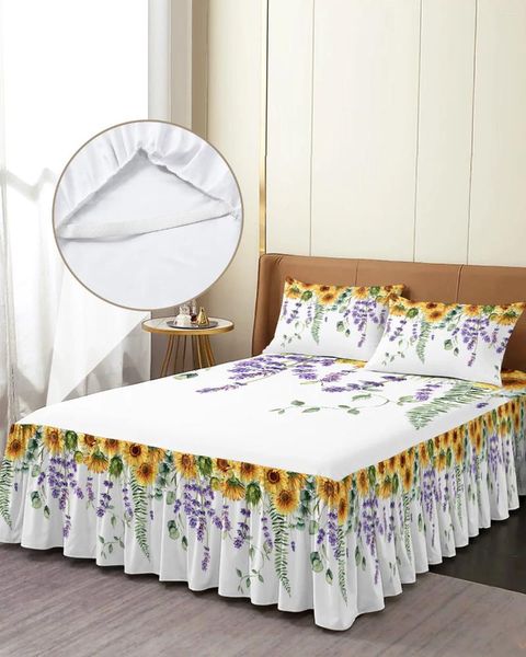 Gonna letto Primavera Eucalipto Girasole Lavanda Copriletto elasticizzato con federe Coprimaterasso Set lenzuola