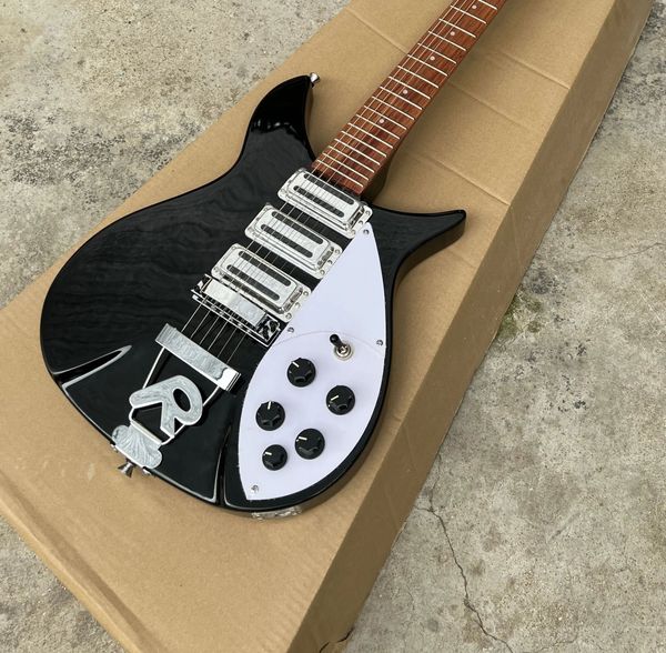 Guitarra 325, guitarra Rick back-6 cordas, tinta preta brilhante, material de alta qualidade, frete grátis guitarra elétrica