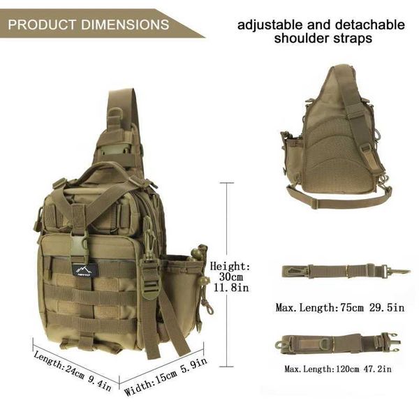 Походные сумки 1000D Тактическая сумка на одно плечо Военный рюкзак на одно плечо Армейская сумка Molle Assault Sling Bag Маленький EDC Рюкзак на один ремень YQ240129