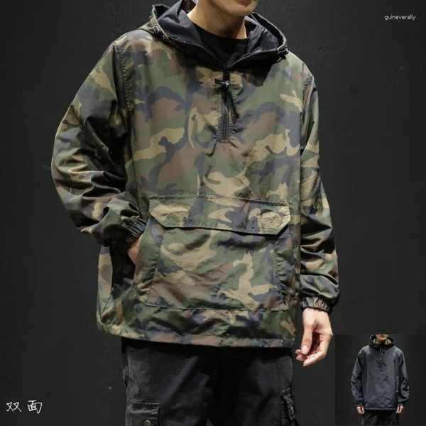 Jaquetas Masculinas 2024 Oversized Dupla Face Camuflagem Jaqueta Estilo Japonês Moda Com Capuz Top