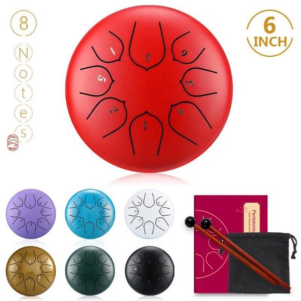 Party Favor 6 Zoll 8 Tone Steel Tongue Drum Mini Hand Pan Drums Handheld Tank Percussion Instrument für Yoga Meditation Musik Love309r