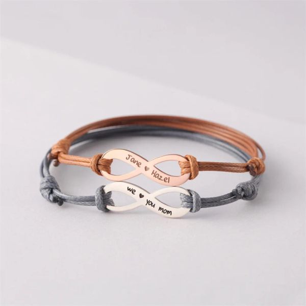 Bracelets Dia das Mães Personalizada Infinito Bracelete de Couro Madeirado Para Mulheres Homens de Bracelete Personalizada Aniversário de Jóia Família Moment Gift