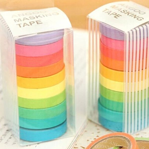 Mehrfarbige Klebebänder, bunt, zum Selbermachen, Bonbonfarben, einfarbig, niedlich, leicht zu zerreißen, Washi-Regenbogen-Klebeband