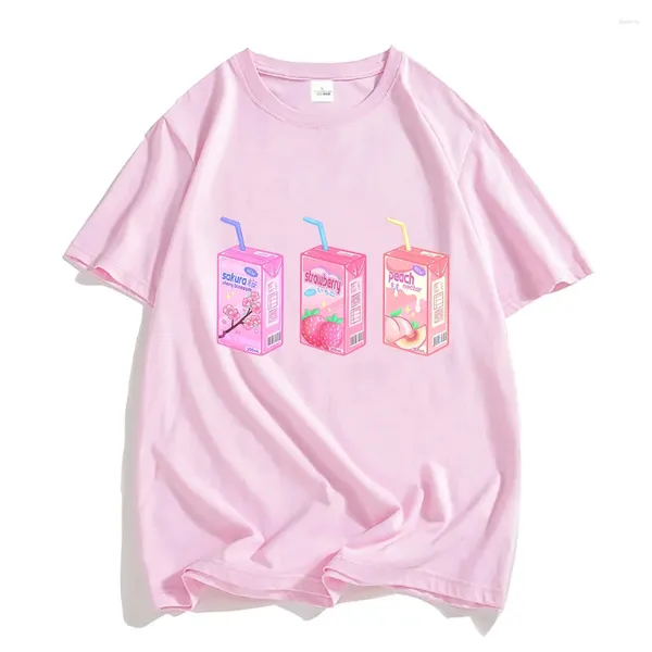 Мужские футболки, футболка с мультяшным принтом «клубника и молоко», хлопковые мягкие футболки высокого качества, весенняя женская футболка с рисунком Kawaii, удобная