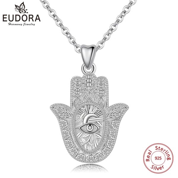 Pingentes Eudora 925 Sterling Silver Mal Ey Eye Hamsa colar de pendente de mão para homens Mulheres Angel Clasler Fine Fine Jewelry para DropShipping Cyd312