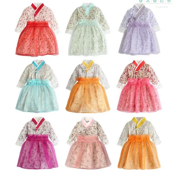 Mädchen Kleider 2PCS Baby Mädchen Traditionelle Koreanische Hanbok Mode Stil Kleid Baumwolle Langarm Druck 1-8 Jahre altes Kind Asiatische Y2742