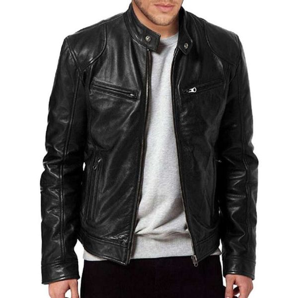 „Herren-Kunstpelz-Lederjacke im coolen Stil – schmale Passform, warmer, winddichter Outdoor-Mantel für Biker, Reißverschluss, schwarz/braun, modisch und langlebig“