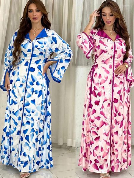 Abbigliamento etnico Eid Ramadan Abito da festa musulmano per le donne Abaya Marocco Abiti lunghi Abiti con lacci Caftano Islam Paillettes Dubai Abito arabo