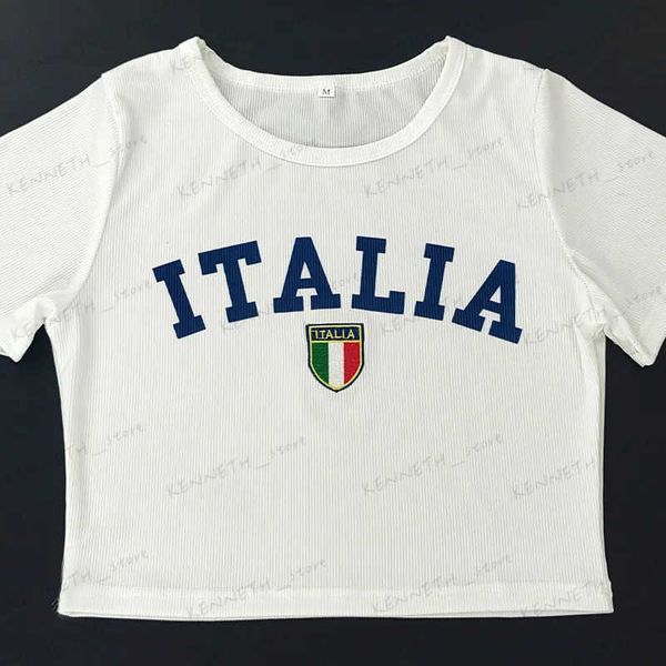 T-shirt da donna ITALIA Lettera modello stampa sexy Y2k Harajuku T-shirt corta casual punk gotico manica corta baby slim tee streetwear T240129