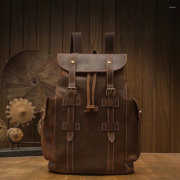 Mochila Simplenature Marca Homens Retro Crazy Horse Couro Mulheres Vintage Genuíno Bolsa De Ombro Handmade Business