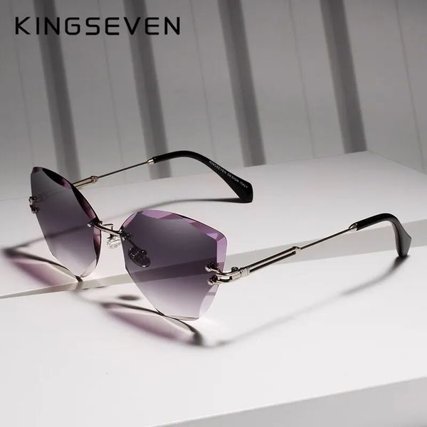 Moda rimless güneş gözlükleri kadın marka tasarımcısı gradyan güneş gözlükleri çerçevesiz dikdörtgen kesme lens gölgeleri gözlük 9812