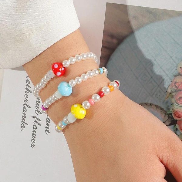 Charme Pulseiras 3 pçs/set Bonito Cogumelo Frisado Crianças Atacado Doce Colorido Pérola Jóias Para Presentes Das Meninas