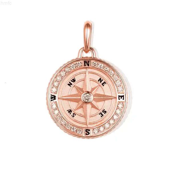 Ciondolo con ciondolo a forma di bussola in oro rosa 14k di alta qualità con diamanti e perline per dichiarazioni di moda unisex Hip Hop ai migliori prezzi